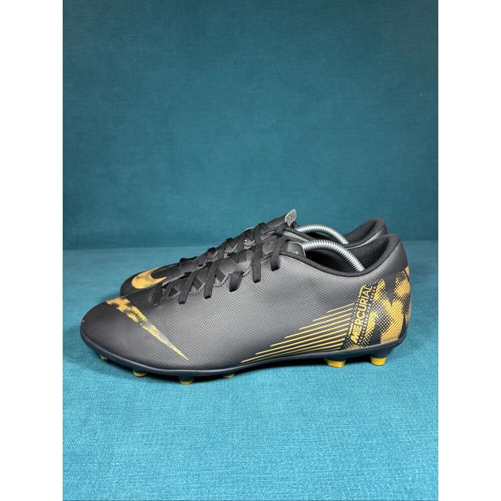 Nike Mercurial Vapor 12 Club MG Soccer Cleats Black Metallic Gold Men’s Size 12